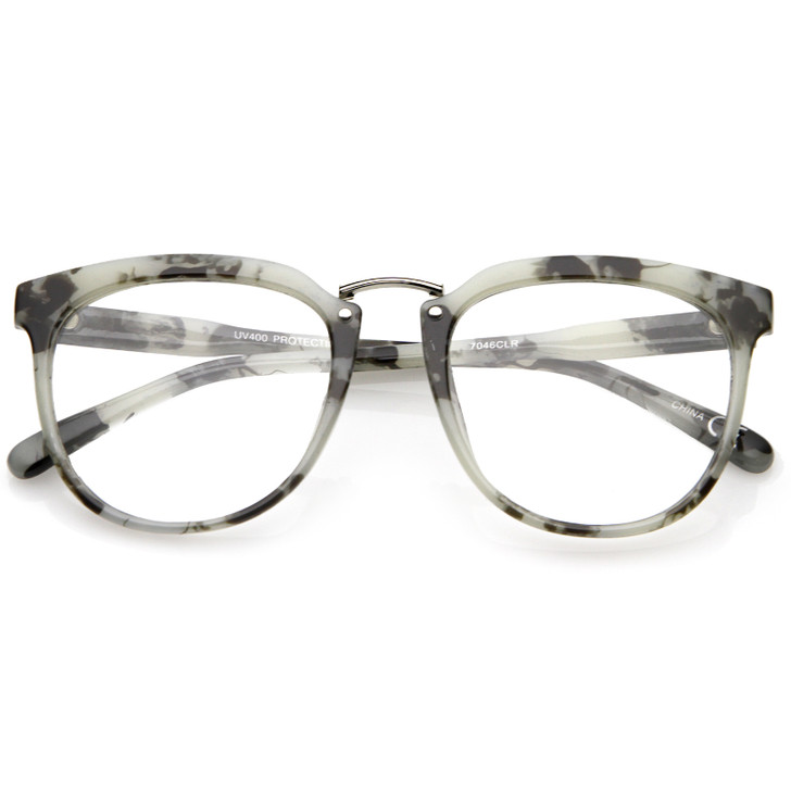 Classic Metal Bridge Square Flat Clear Lens Horn Rimmed Eyeglasses 55mm