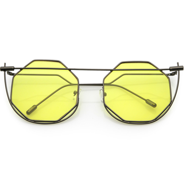 Abstract Geometric Metal Wire Frame Hexagon Color Lens Sunglasses