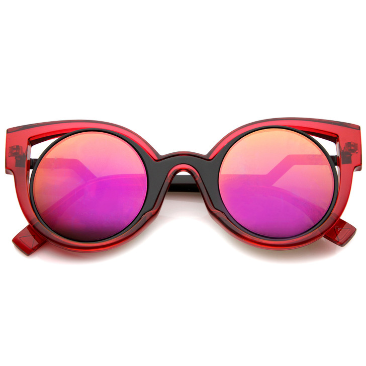 High Fashion Translucent Frame Stepped Temple Two-Tone Cat Eye Sunglasses