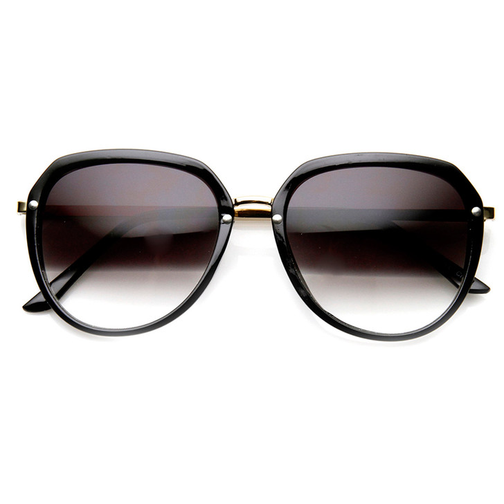 Womens Retro Oversized Metal Plastic Frame Round Sunglasses