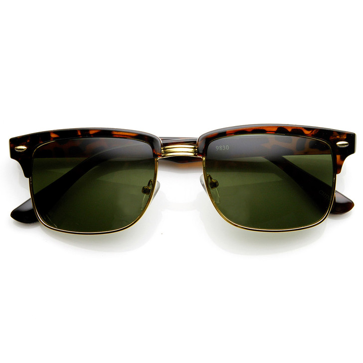 Modified Classic Square Half Frame Horn Rimmed Sunglasses