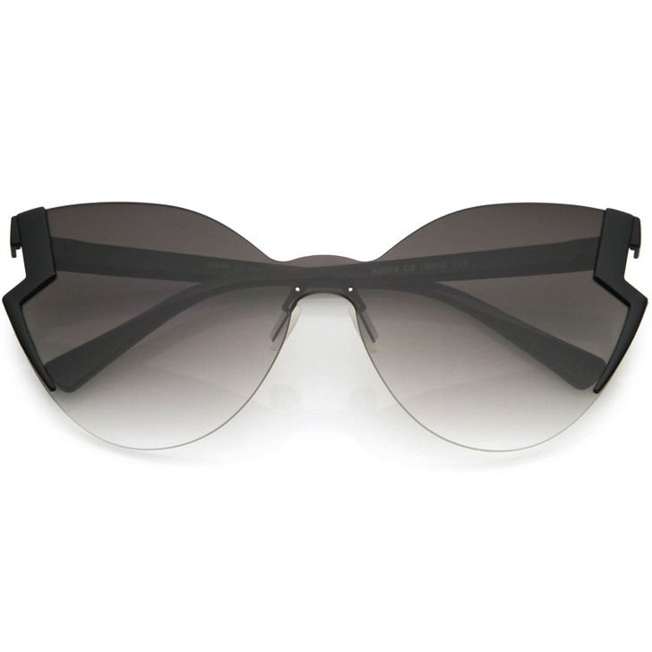 Womens Oversize Rimless Frame Open Top Bottom Cut Cat Eye Sunglasses 65mm