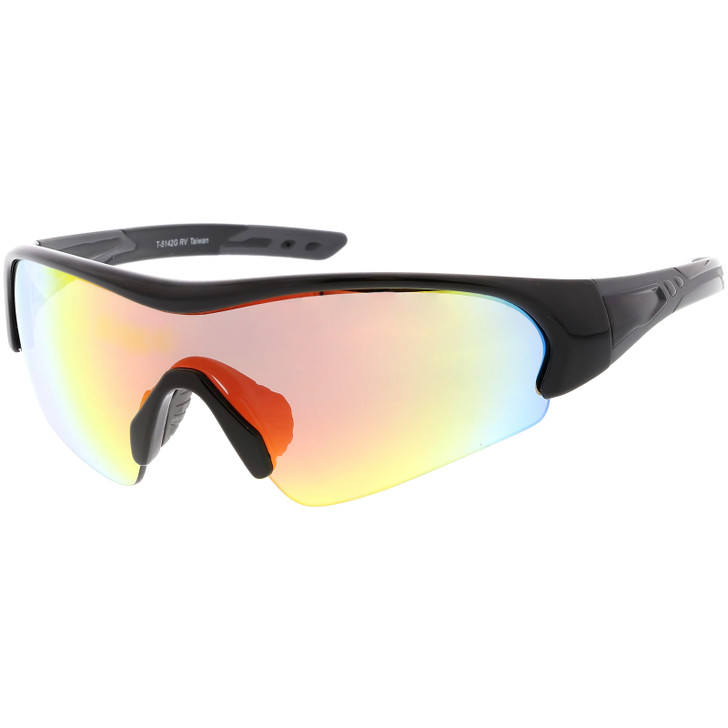 Sports TR-90 Semi-Rimless Wrap Shield Sunglasses Colored Mirror Mono Lens 72mm