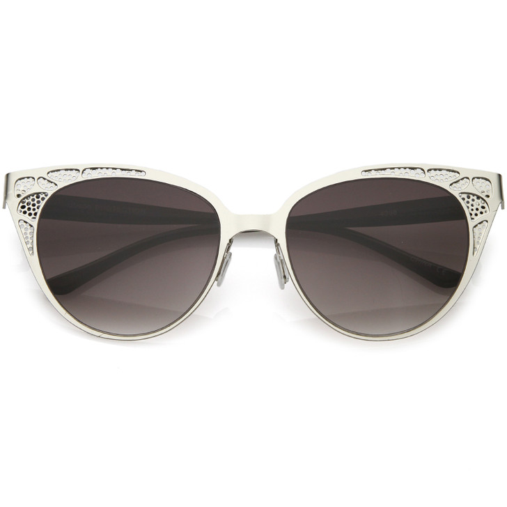 Retro Cat Eye Sunglasses Perforated Metal Oval Neutral Color Flat Lens 54mm