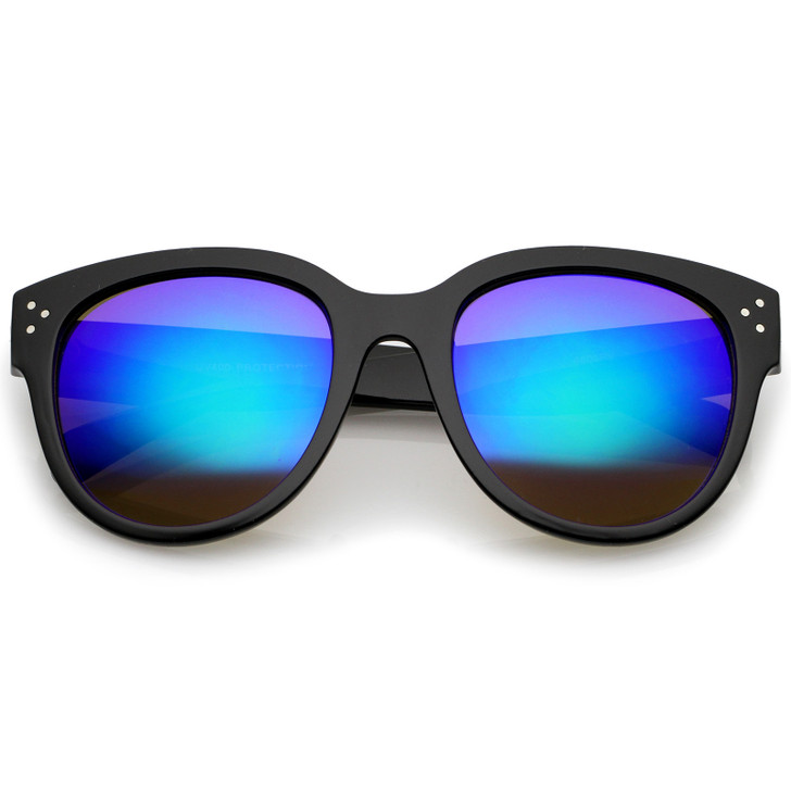 Women's Oversize Horn Rimmed Colored Mirror Lens Cat Eye Sunglasses 56mm