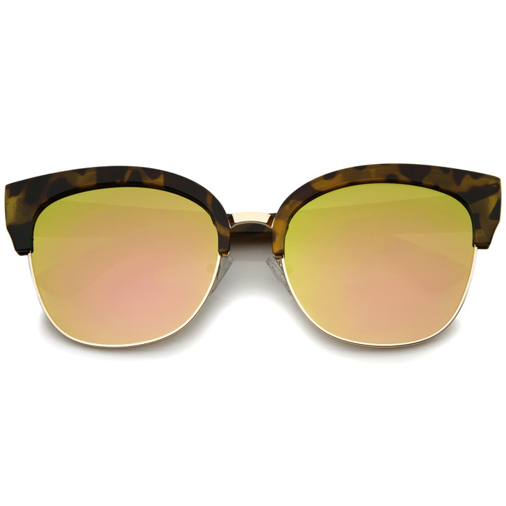 Modern Oversized Half-Frame Color Mirror Flat Lens Cat Eye Sunglasses 58mm
