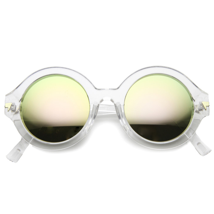 Womens Round Sunglasses With UV400 Protected Mirrored Lens