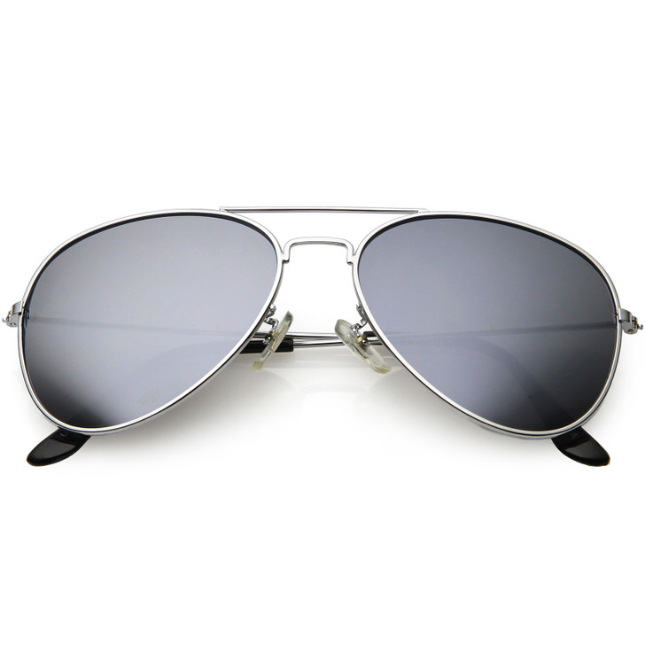 Classic Metal Aviator Sunglasses For Men Women Silver Mirror Lens 57mm