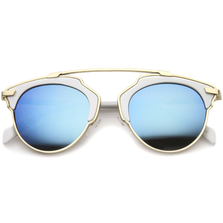 High Fashion Two-Toned Pantos Crossbar Color Mirror Lens Aviator Sunglasses 50mm