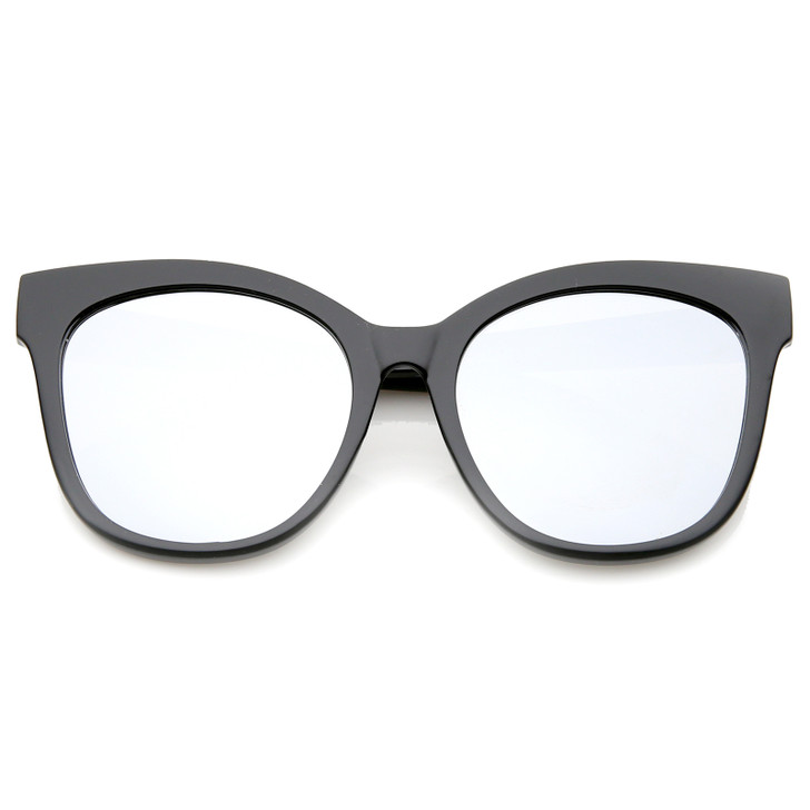 Women's Horn Rimmed Color Mirror Flat Lens Oversize Cat Eye Sunglasses 57mm