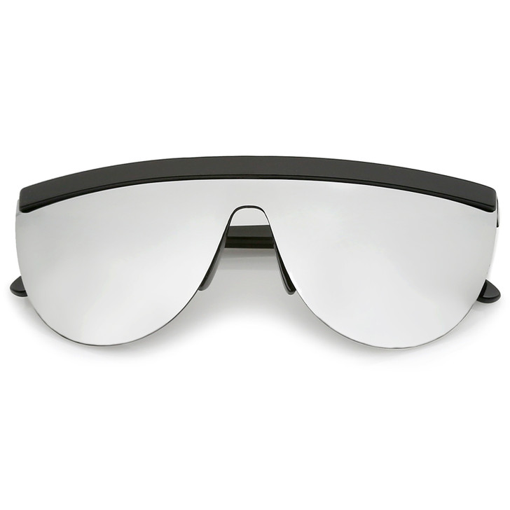 Futuristic Semi-Rimless Flat Top Colored Mirror Mono Lens Shield Sunglasses 65mm