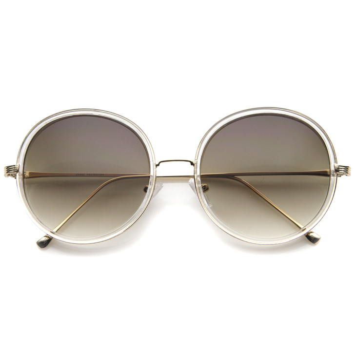 Retro Fashion Metal Temple Two-Tone Oversize Round Sunglasses 53mm