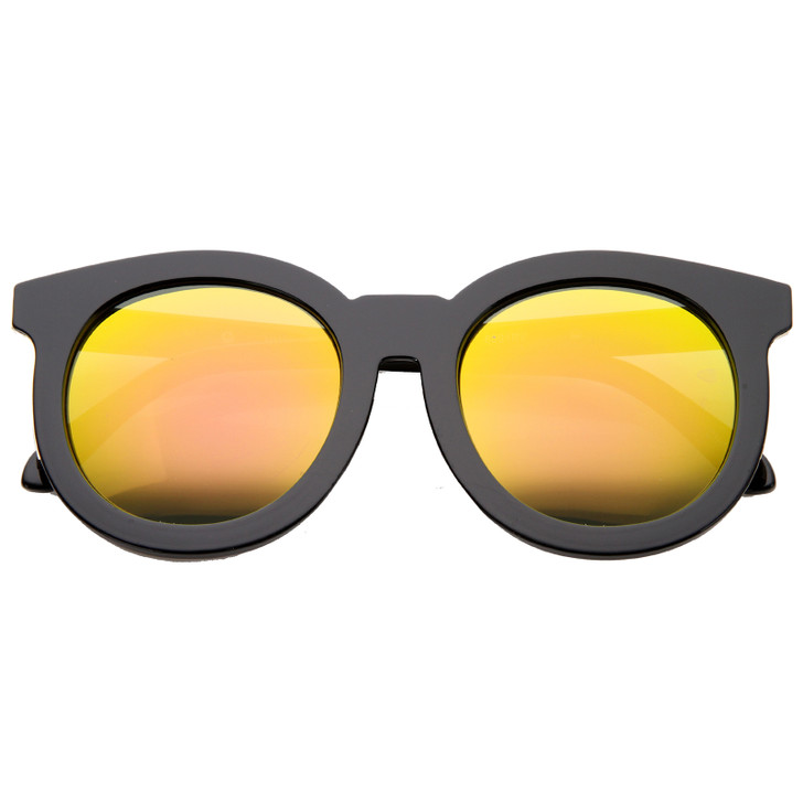 Women's Fashion Oversized Flash Mirrored Flat Lens Round Sunglasses 64mm