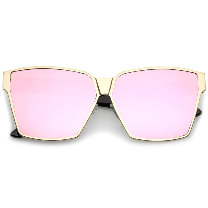 Oversize Matte Metal Accent Horn Rimmed Colored Mirror Flat Lens Square Sunglasses 63mm