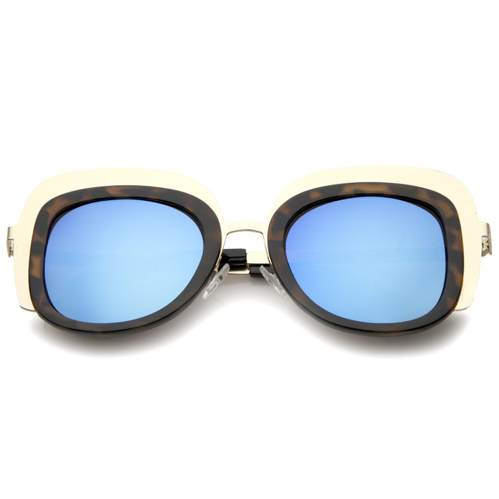 Oversize Metal Frame Border Colored Mirror Lens Square Sunglasses 43mm