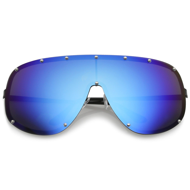Futuristic Oversize Rimless Colored Mirrored Mono Lens Shield Sunglasses 75mm