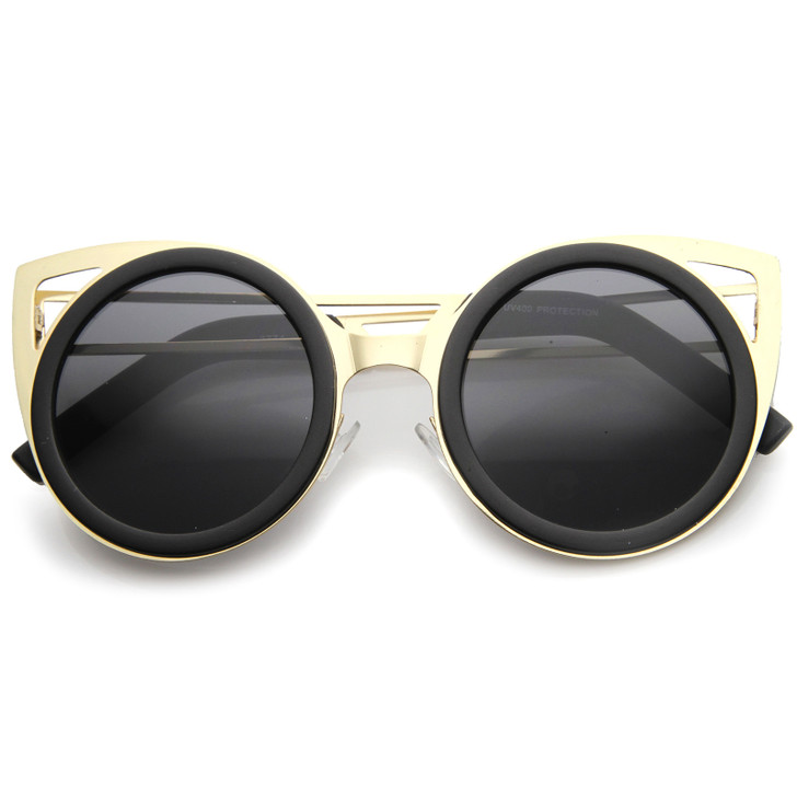 Womens Two-Toned Metal Cutout Round Cat Eye Sunglasses 50mm