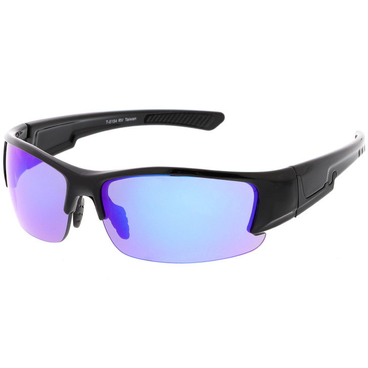 Sports Semi-Rimless TR-90 Wrap Sunglasses Rectangle Colored Mirror Lens 63mm