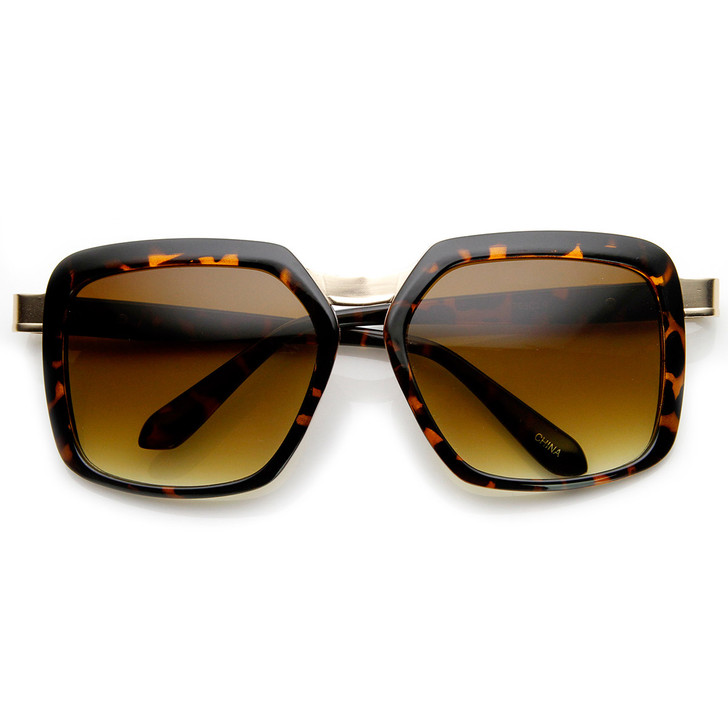 High Fashion Metal Temple Oversized Square Sunglasses