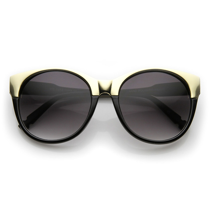 Womens Oversized Pointed Gold 2-Tone Cat Eye Sunglasses