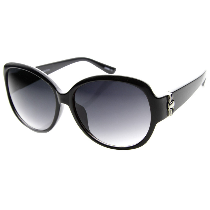 Designer Large Metal Accent Round Oversized Sunglasses