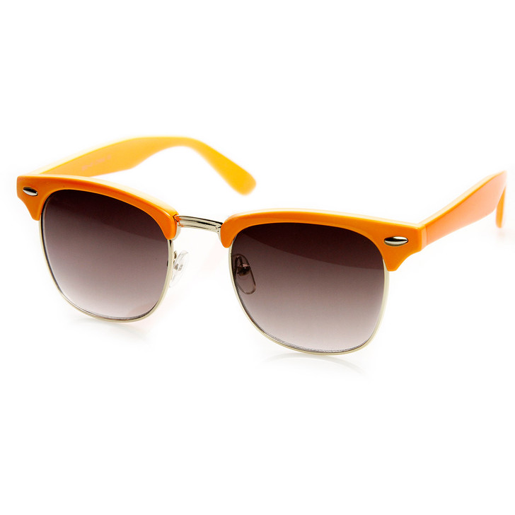 Classic Pastel Color Half Frame Horn Rimmed Sunglasses