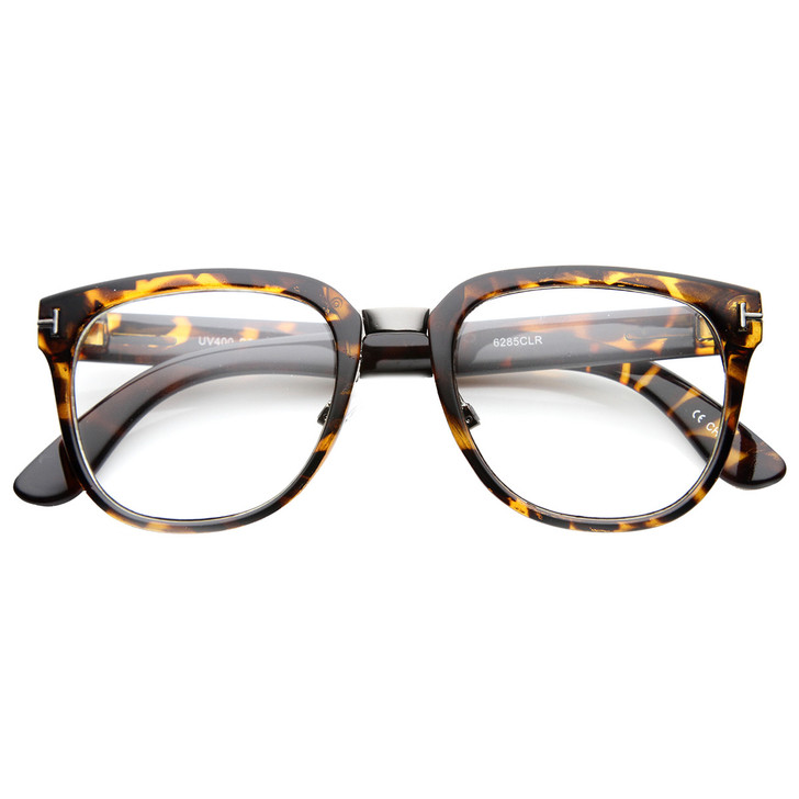 Metal Bridged T-Riveted Horned Rimmed Classic Style Eyeglasses