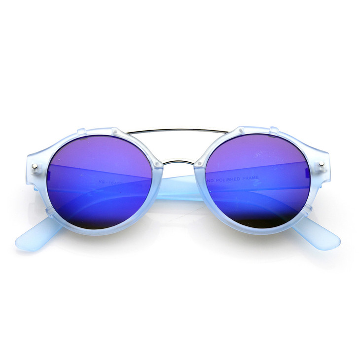 Frosted Round Double Bridge Flash Mirror Aviator Sunglasses