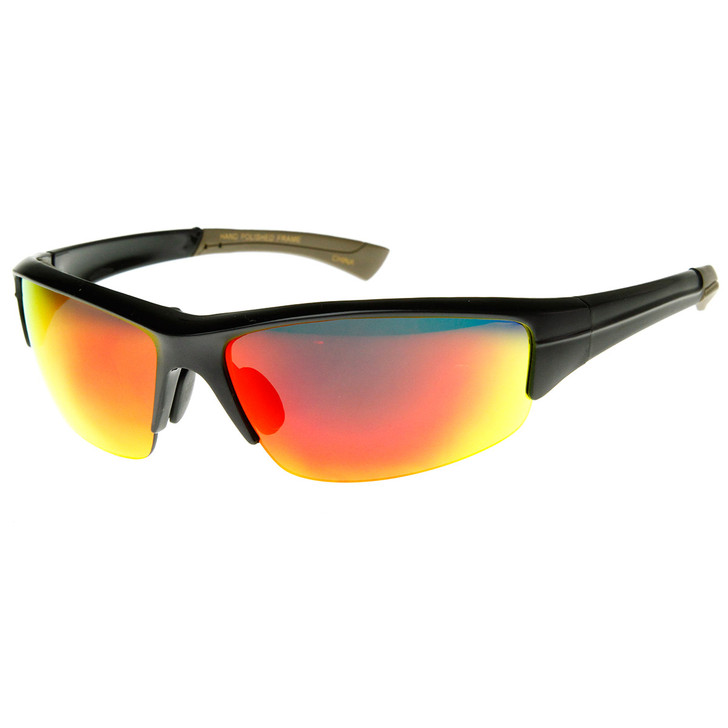 Premium Sports Semi-Rimless Color Mirror Lens Sport Wrap Sunglasses