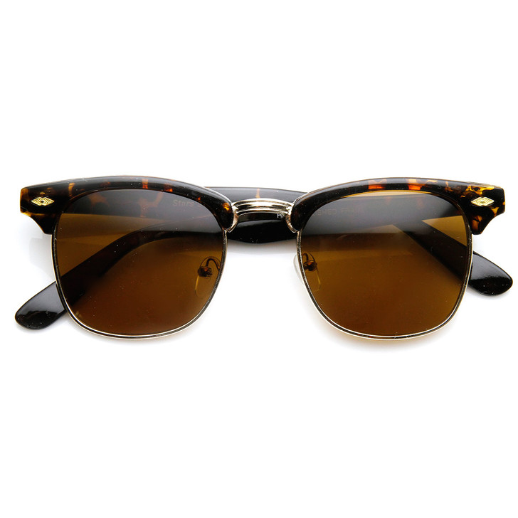 Classic Shaped Half Frame Semi-Rimless Horn Rimmed Sunglasses