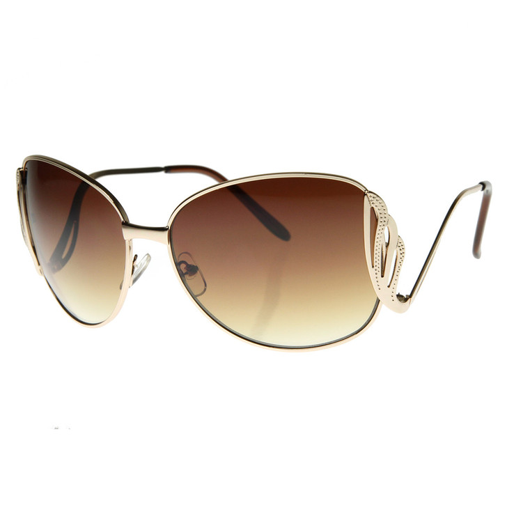 Large  Metal Low Cut-Out Temple Womens Oversized Sunglasses Fashion Eyewear