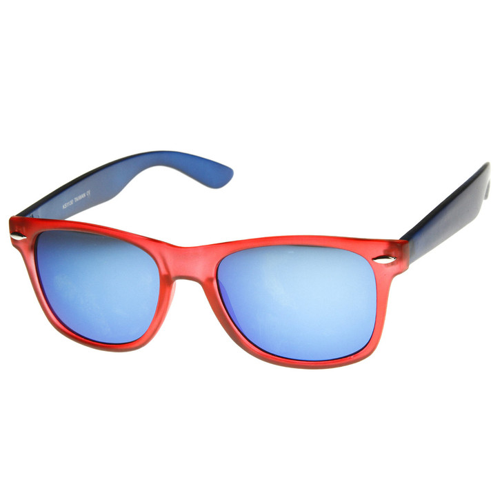 Frosted Multi Color Two-Tone Color Mirror Lens Horn Rimmed Sunglasses