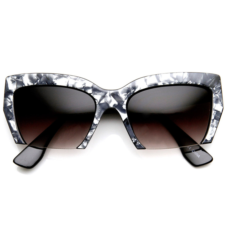 Womens Marbleized High Fashion Half Frame Cat Eye Sunglasses