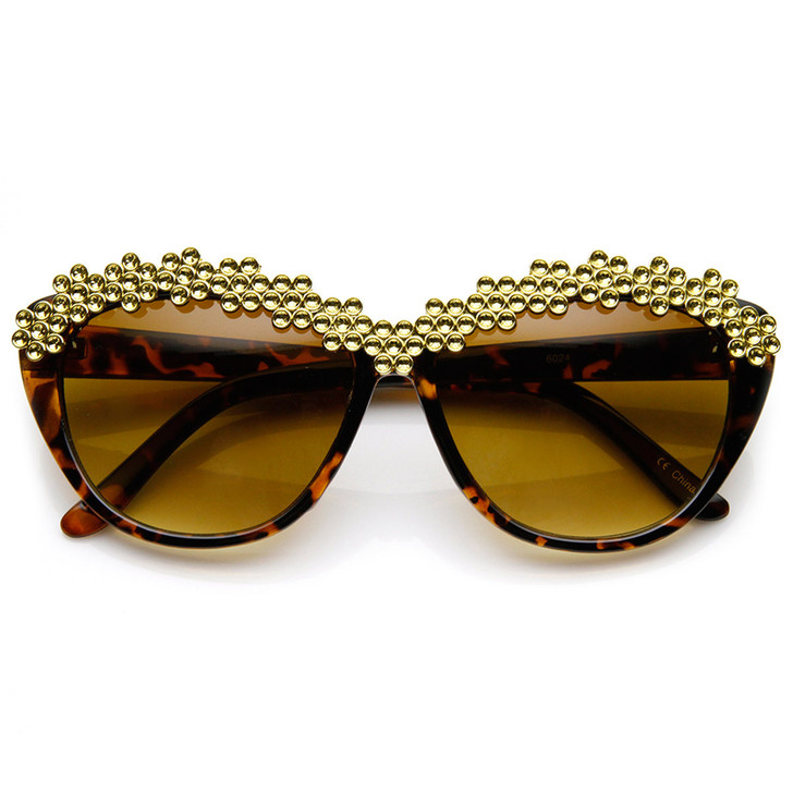 Womens Glam Fashion Rhinestone Studded Cat Eye Sunglasses