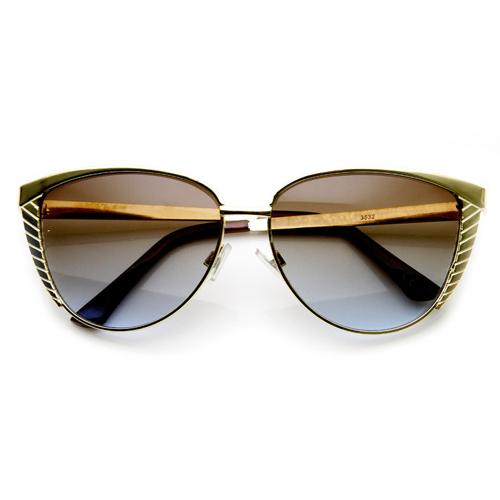 Womens Oversize Metal Engraved Glam Cat Eye Sunglasses