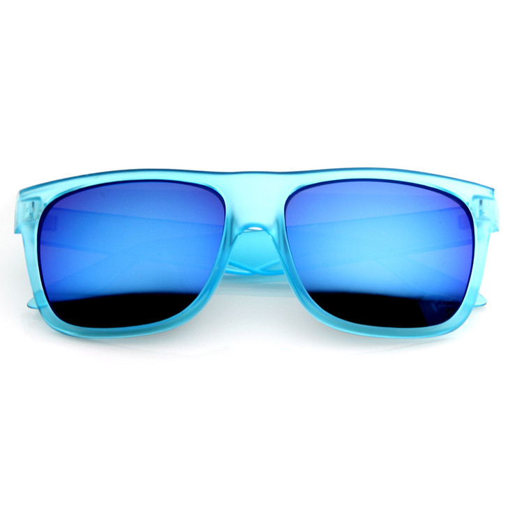 Retro Fashion Frosted Color Horn Rimmed Style Sunglasses w/ Color Mirror Lens