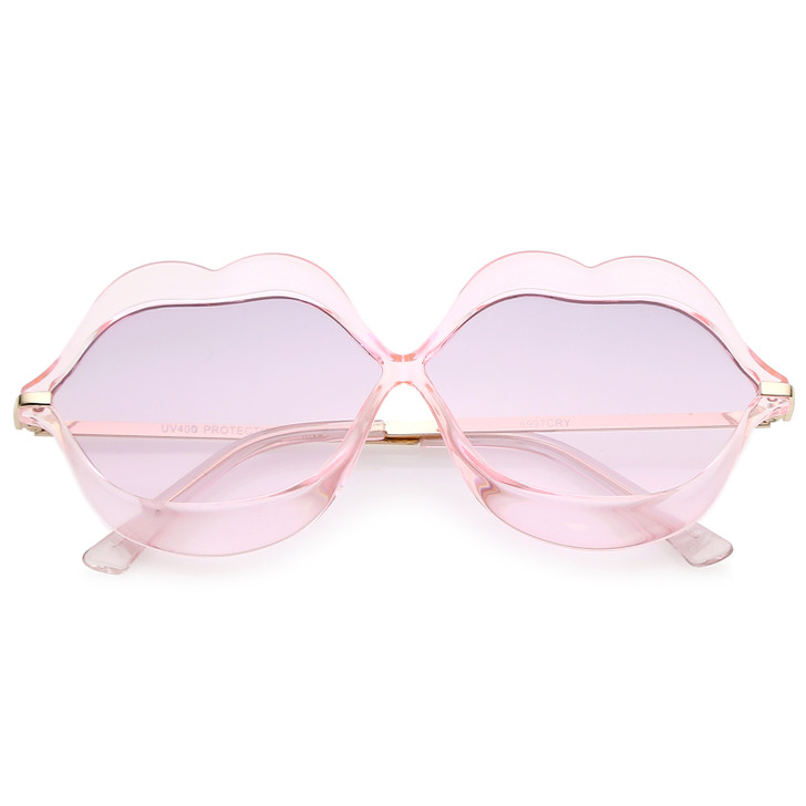 Oversize Transparent Lip Shape Frame Metal Temples Gradient Lens Novelty Sunglasses 63mm
