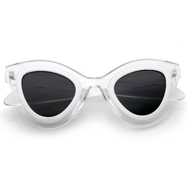 Womens High Fashion Two-Toned Chunky Oversize Cat Eye Sunglasses 42mm