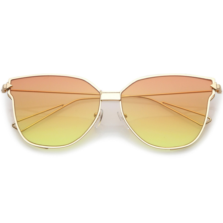 Oversize Cat Eye Sunglasses With Colorful Gradient Flat Lens And Wire Arms 59mm