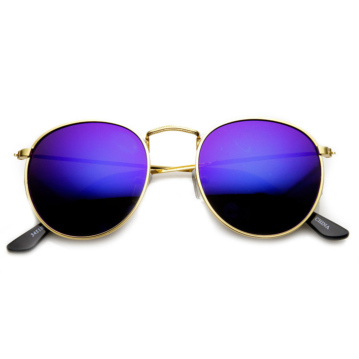 Retro Fashion Metal Frame Flash Mirror Lens Round Sunglasses