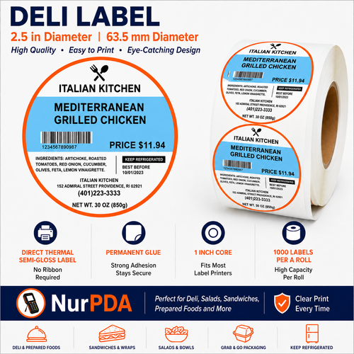 NurLabels™ Professional Sandwich & Salad Labels – 70 mm Round (2 Rolls Value Pack)