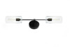 Bathroom vanity black with black sockets a wall sconce with glass horizontal