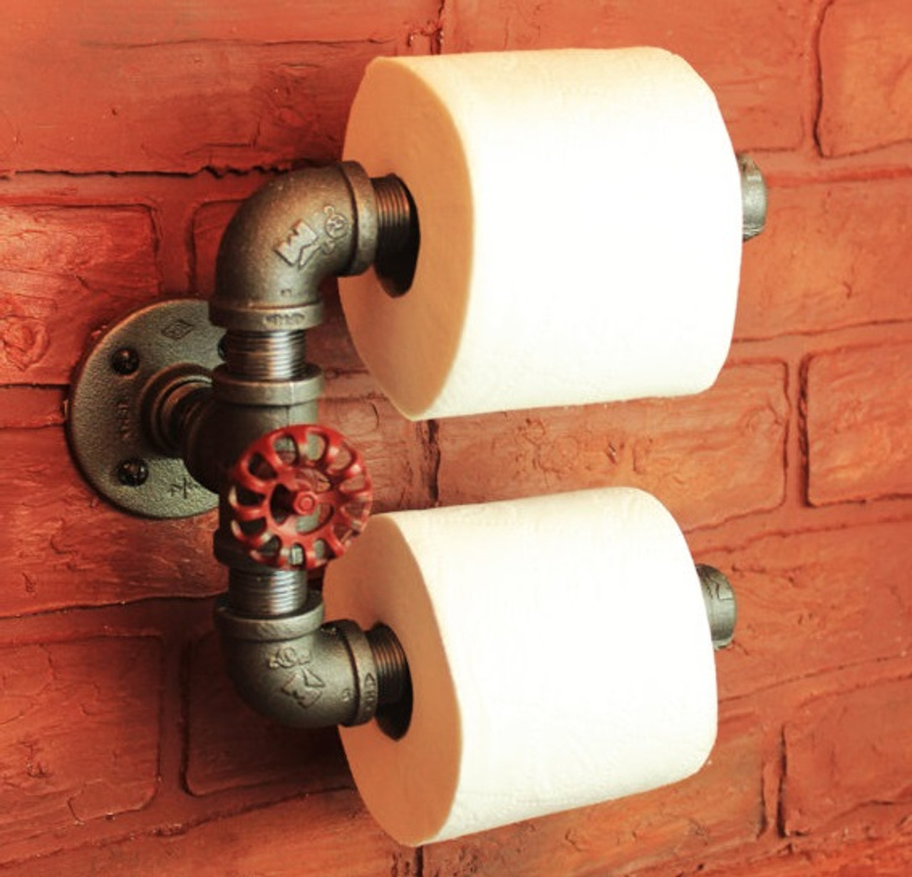 Double Roll Toilet Paper Holder - Black Industrial Pipe toilet