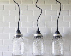 Mason Jar Lighting Set of 3 Hanging Large Clear Mason Jar Pendant Lights Handmade Rustic country light fixture pendent lighting kitchen light