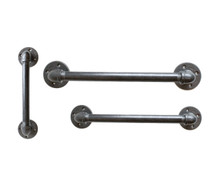Shown as a Set of  3ADA Compliant grab bars for restroom. 42"  36"  18".
Black pipe, 1.25 diameter