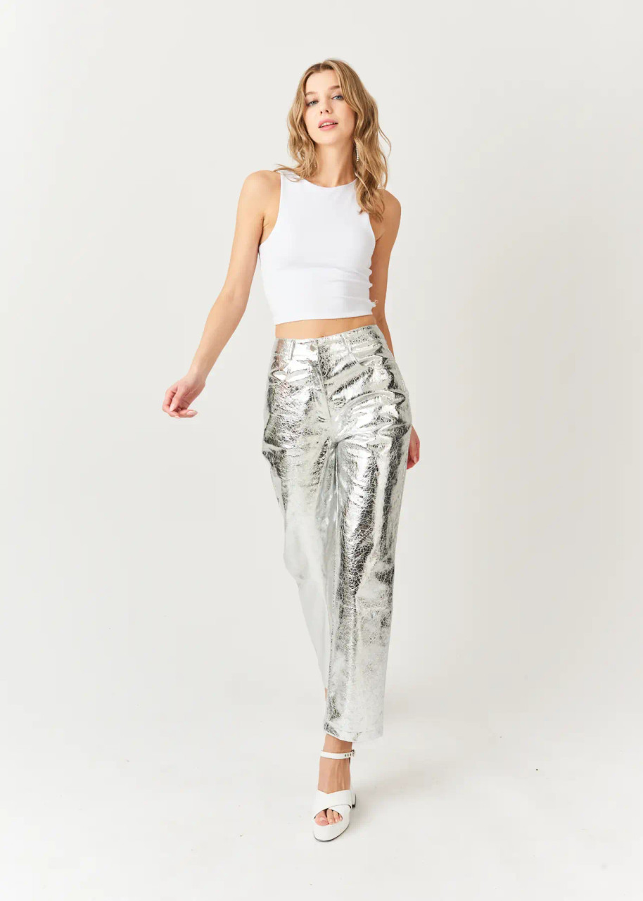 Tall Metallic Faux Leather Straight Trousers | Karen Millen