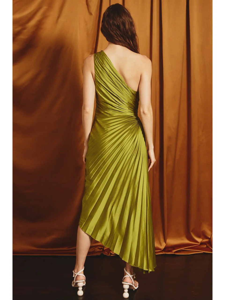 Olympia olive pleated dress