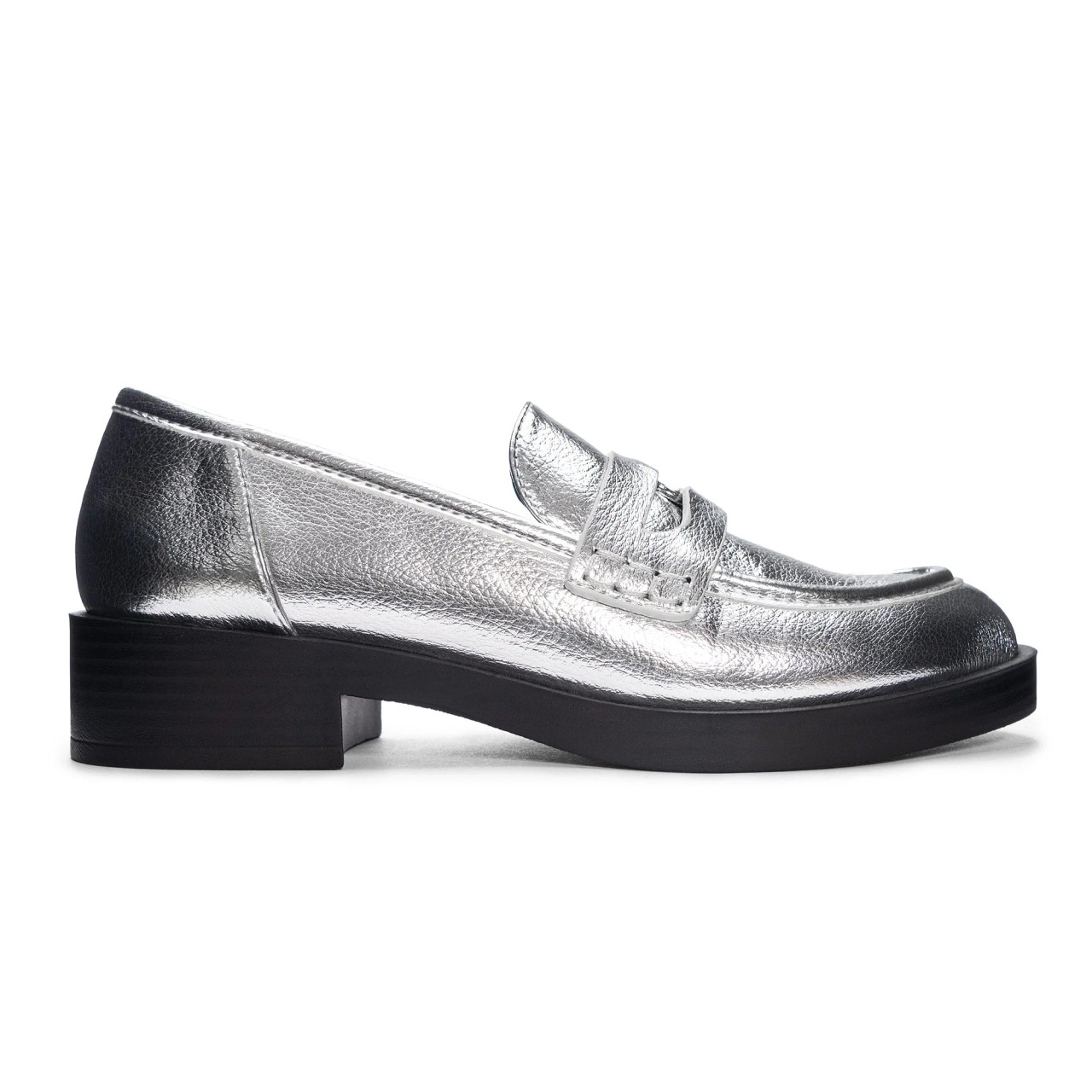 Silver metallic loafer shoes