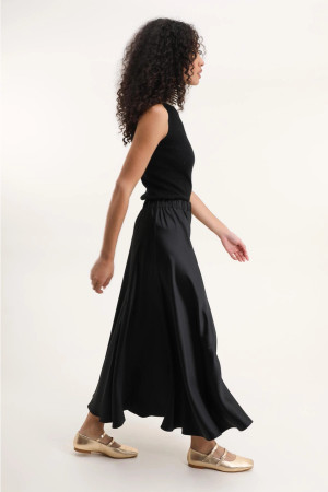 Black satin maxi skirt