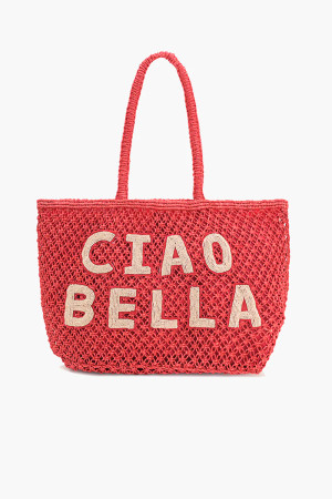 Ciao bella embroidered macrame red tote bag